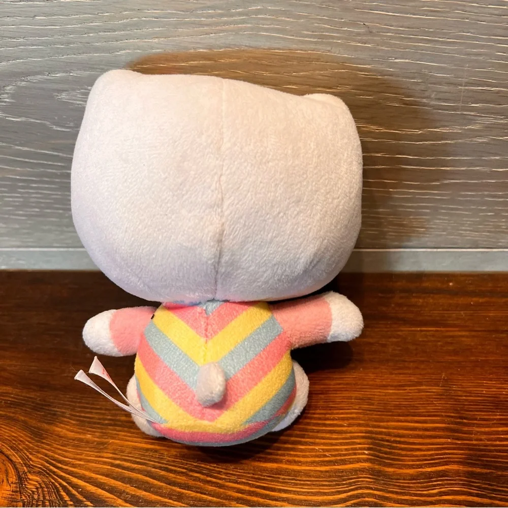 Hello Kitty Plush 6” Pastel Stripes Bow Pink TY Sanrio Cat Soft Toy Play Stuffie